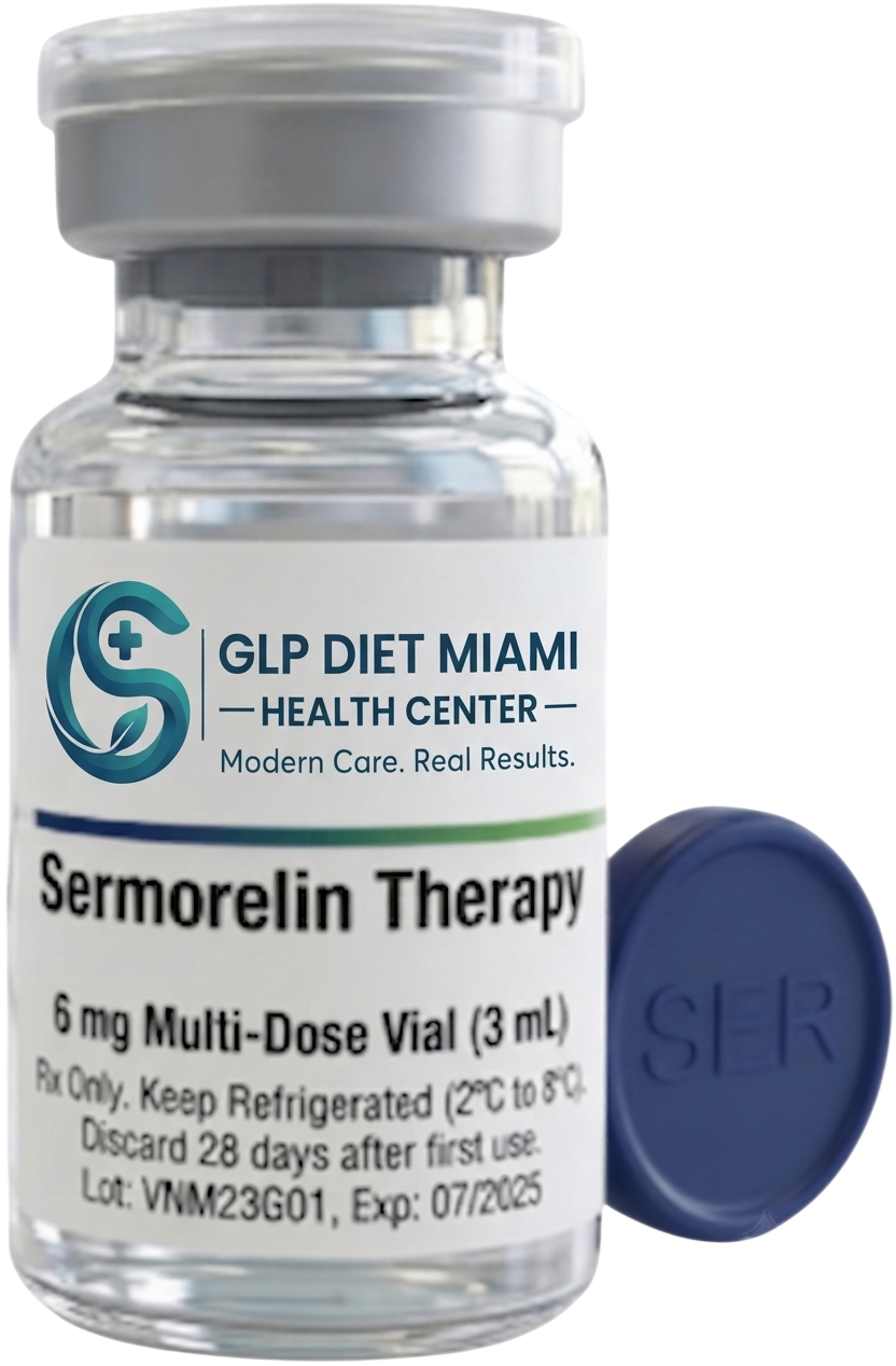 Sermorelin Therapy 6 mg multi-dose vial for growth hormone support at GLP Diet Miami