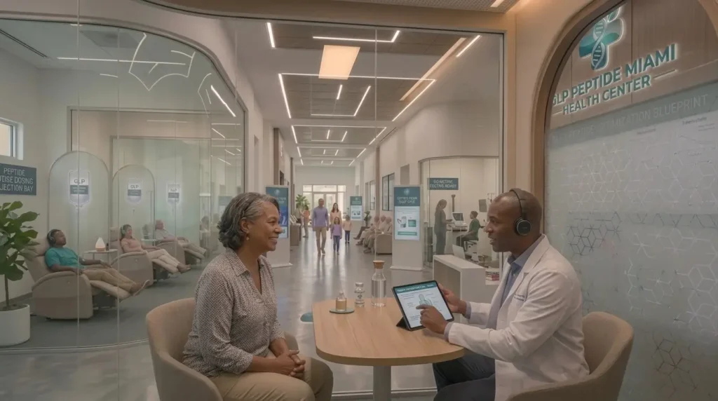 Doctor consulting with a patient about vitamin injections and personalized wellness therapy at GLP Diet Miami