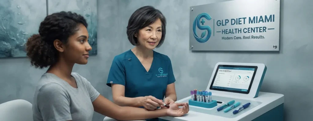 Healthcare professional performing a blood test during an HCG consultation at GLP Diet Miami