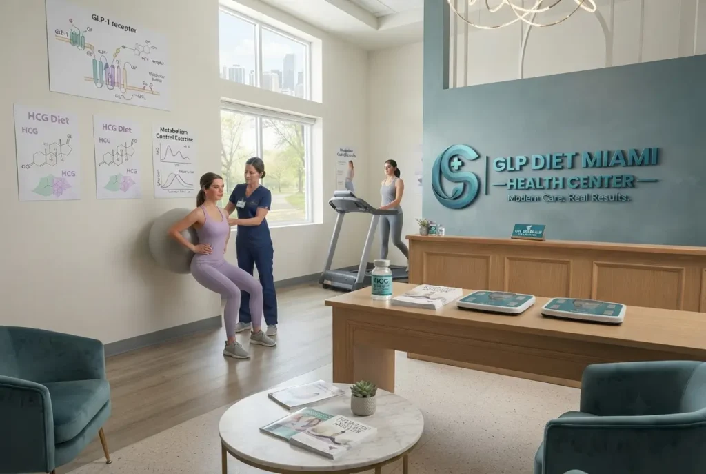 Patient exercising under professional supervision as part of an HCG diet and medical weight loss program
