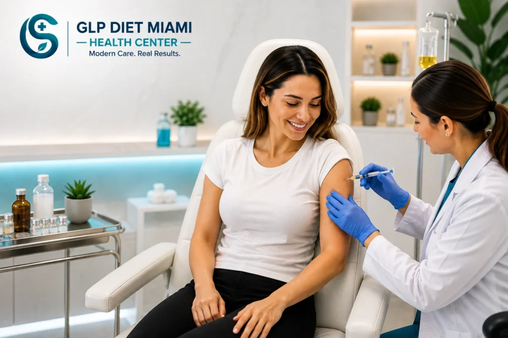 Patient receiving lipotropic injection treatment at GLP Diet Miami Health Center
